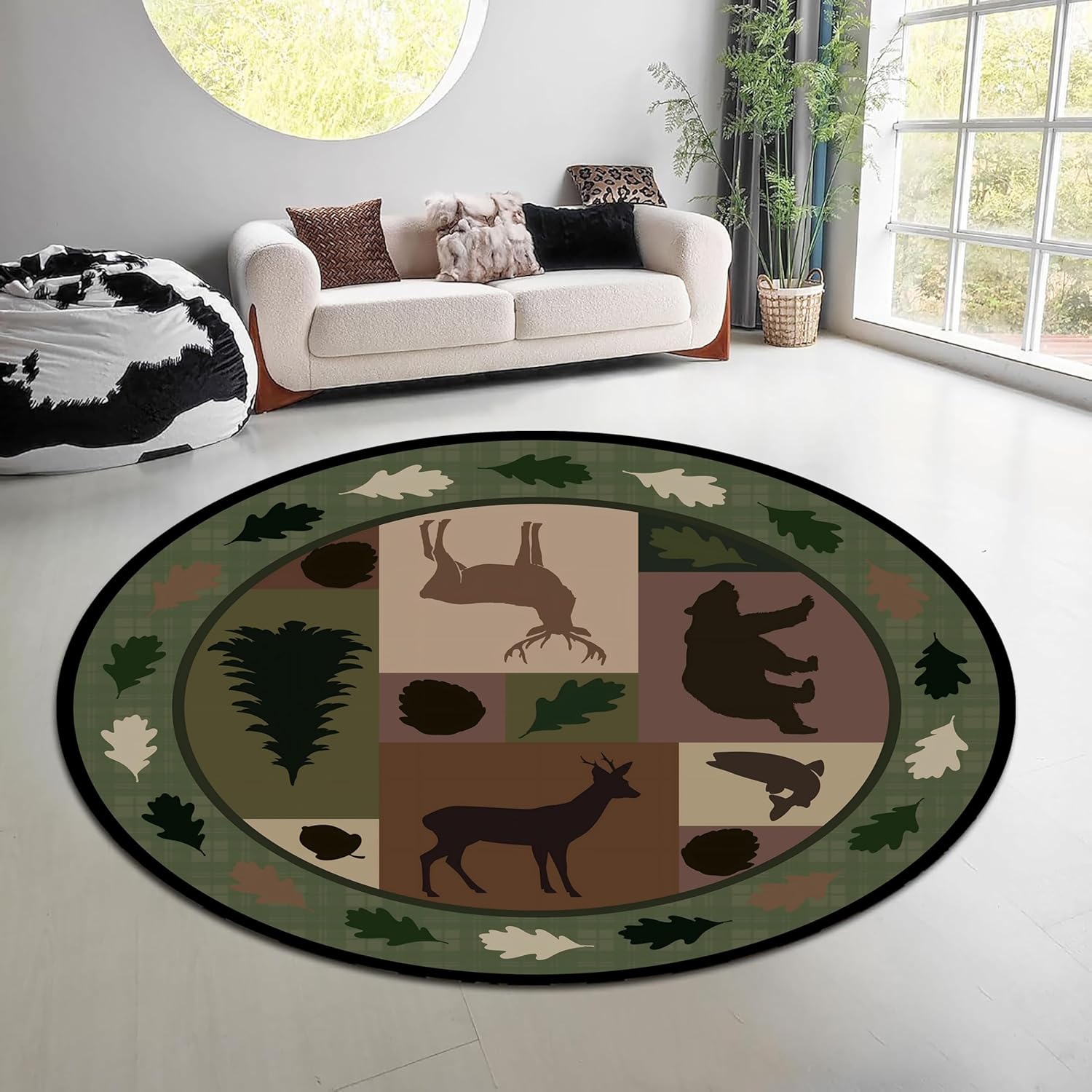 Hunting Outdoor Rug - Винтажный круглый ковер с природным лесным