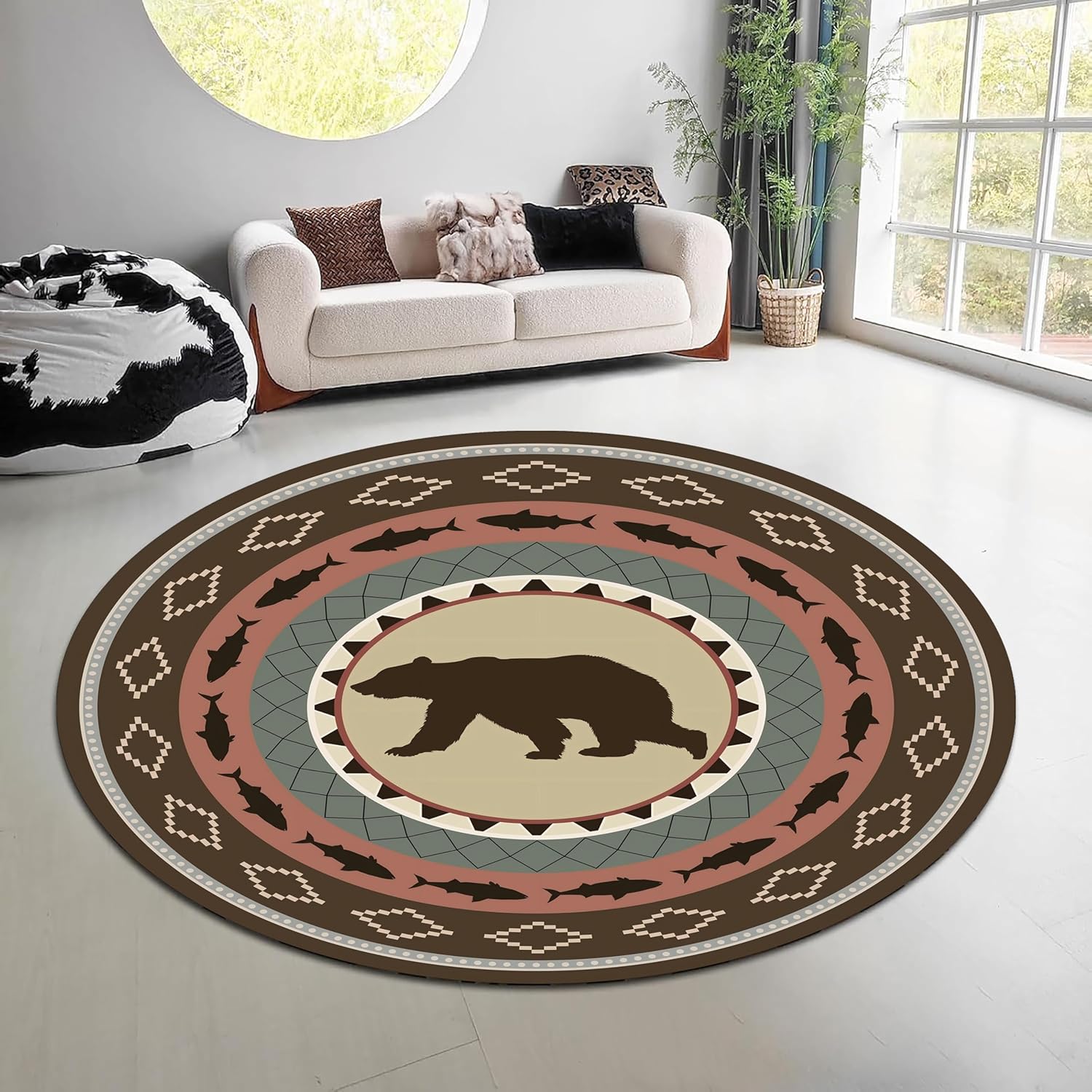 Hunting Outdoor Rug - Винтажный круглый ковер с природным лесным